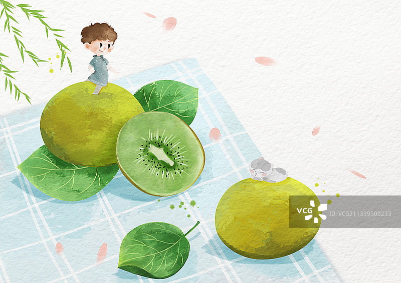男孩猕猴桃猫图片素材