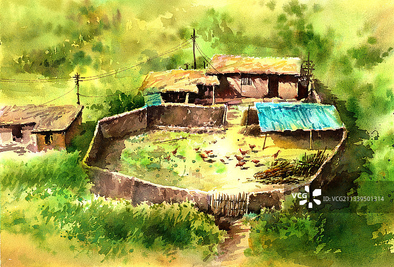治愈唯美乡村插画图片素材
