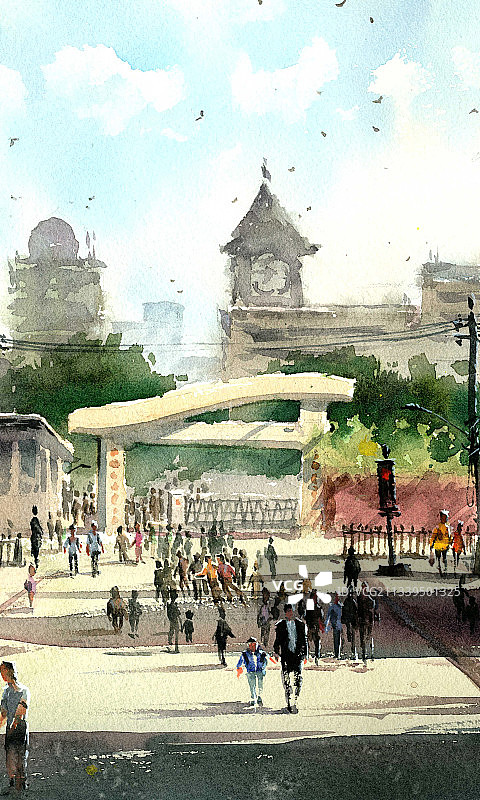 学校水粉插画图片素材