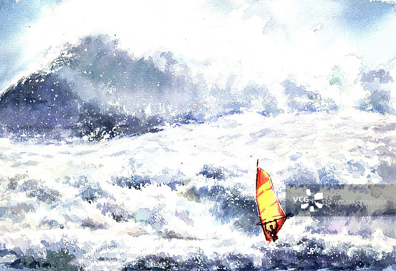 冲浪水粉插画图片素材