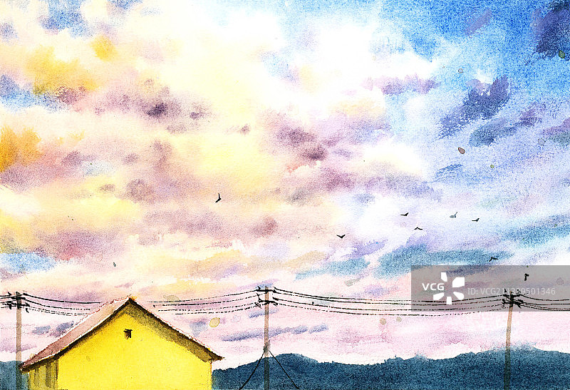 治愈系天空美景插画图片素材