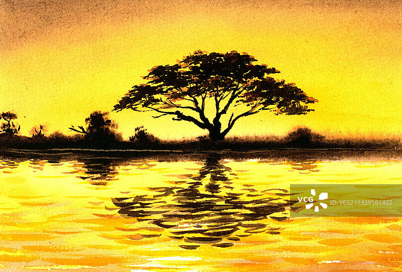 黄昏插画图片素材