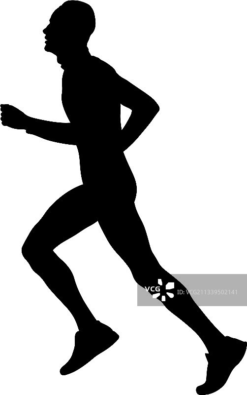 男运动员跑步侧视图黑色剪影图片素材