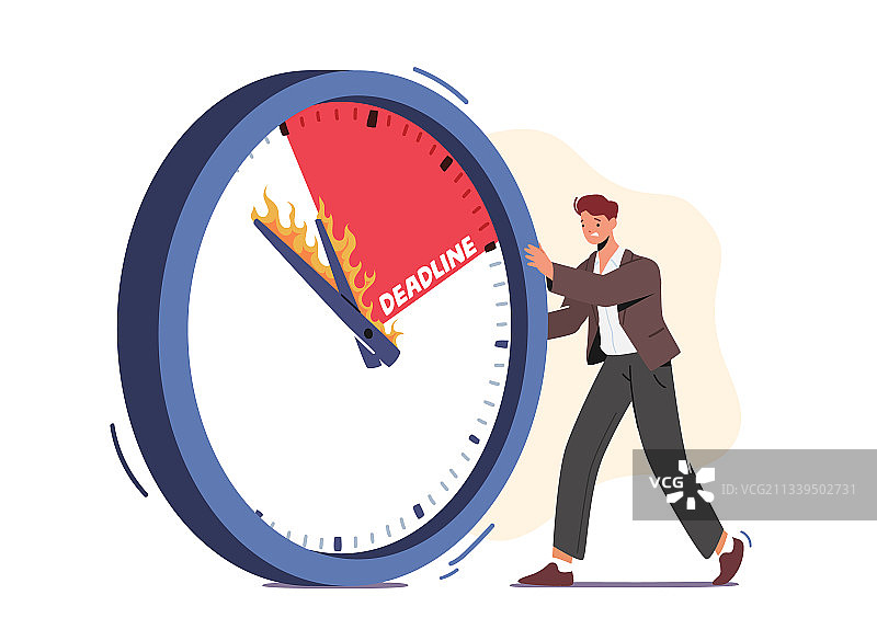 推动巨型时钟的商人角色图片素材