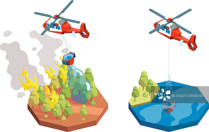 军事直升机在森林火灾中救援图片素材