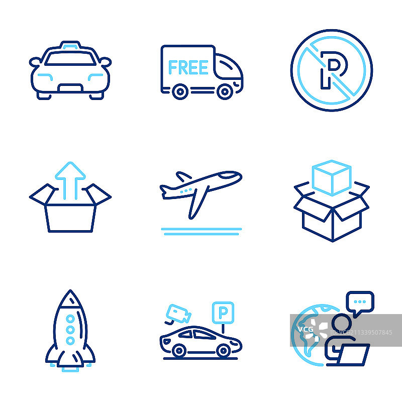 包含包装图标的交通运输图标集图片素材