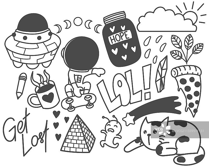 可爱涂鸦手绘印花艺术套装图片素材