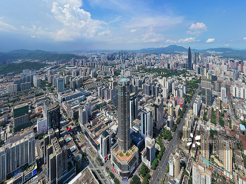 广东省深圳市福田区华强北地标赛格大厦航拍图片素材