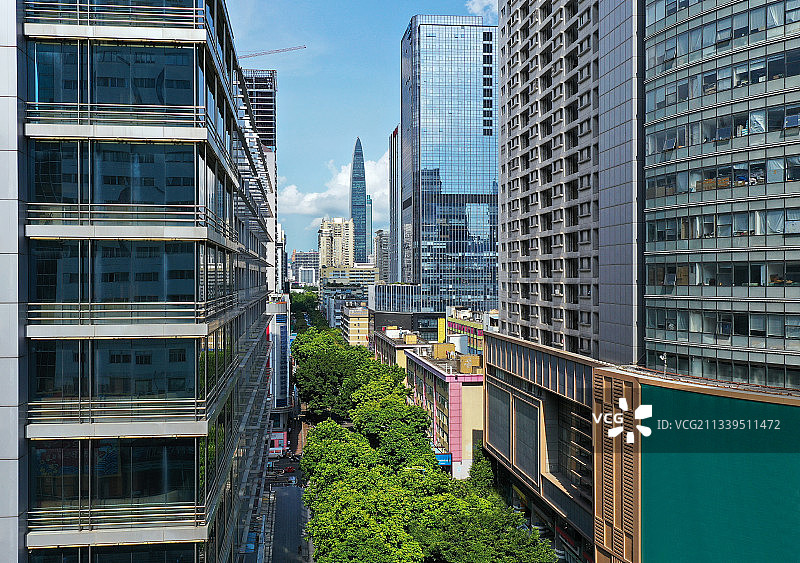 广东省深圳市福田区中国电子第一街华强北商业区航拍图片素材