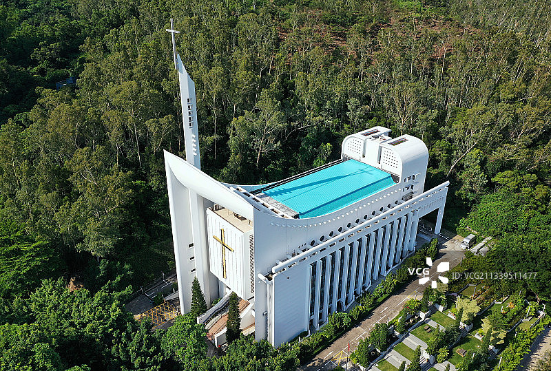 广东省深圳市福田区梅林基督教深圳堂航拍图片素材