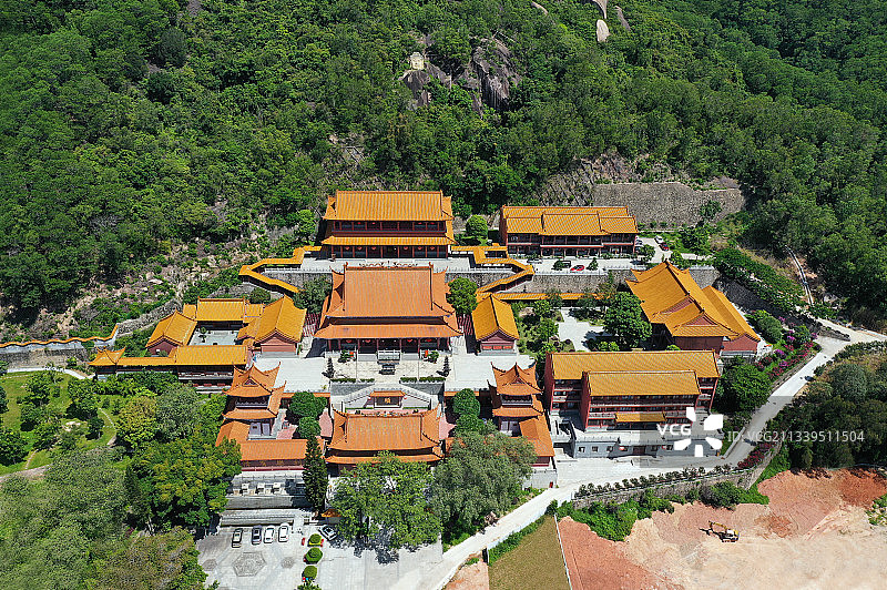 广东省深圳市宝安区石岩湿地公园弘源寺航拍图片素材