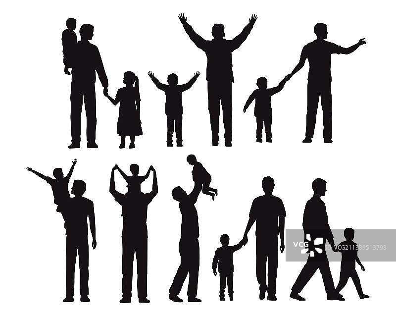 十七个父亲和孩子的轮廓图片素材
