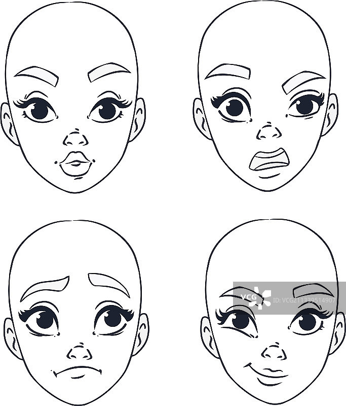 有不同情绪的光头女孩剪贴画图片素材