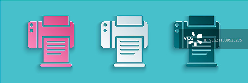 蓝色背景上的剪纸打印机图标图片素材