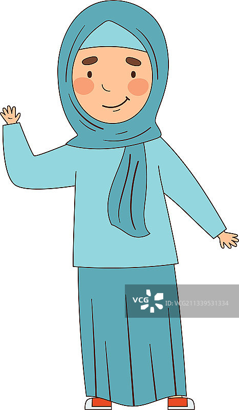 穆斯林表情符号女孩挥手友好问候图片素材