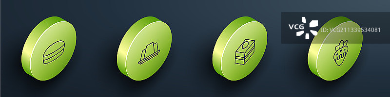 2.5D线条马卡龙饼干果冻蛋糕图标图片素材