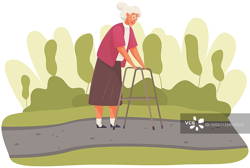 老年妇女在前轮助行器的帮助下移动图片素材