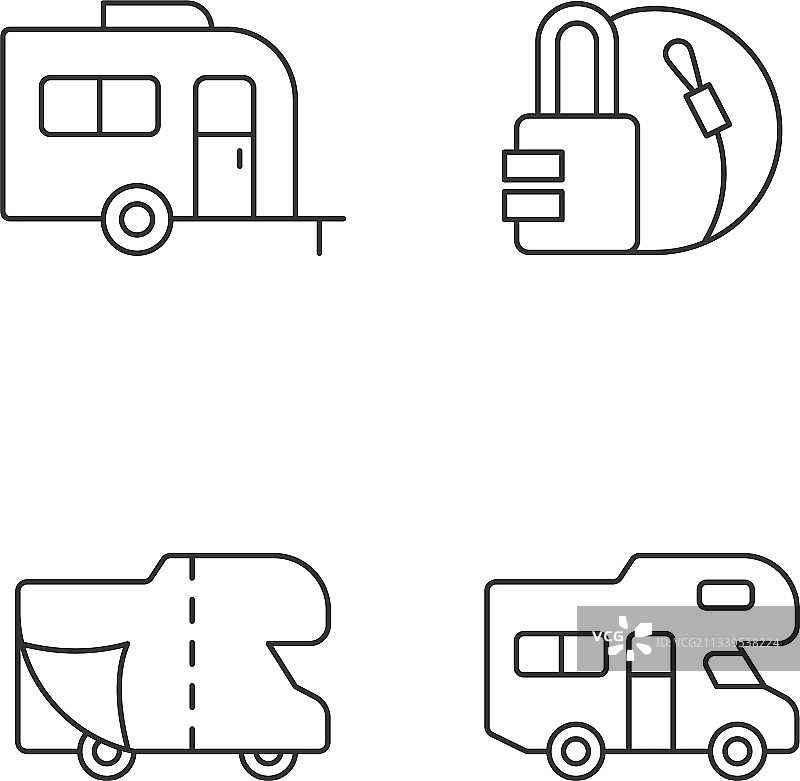 厢型车生活方式线性图标拖车图片素材