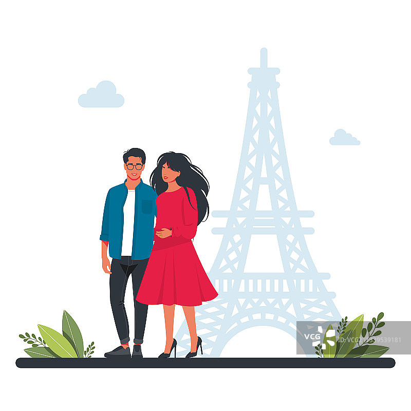 在巴黎散步的情侣图片素材