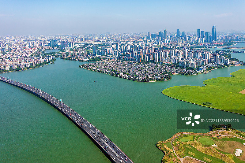 航拍苏州工业园区，独墅湖图片素材