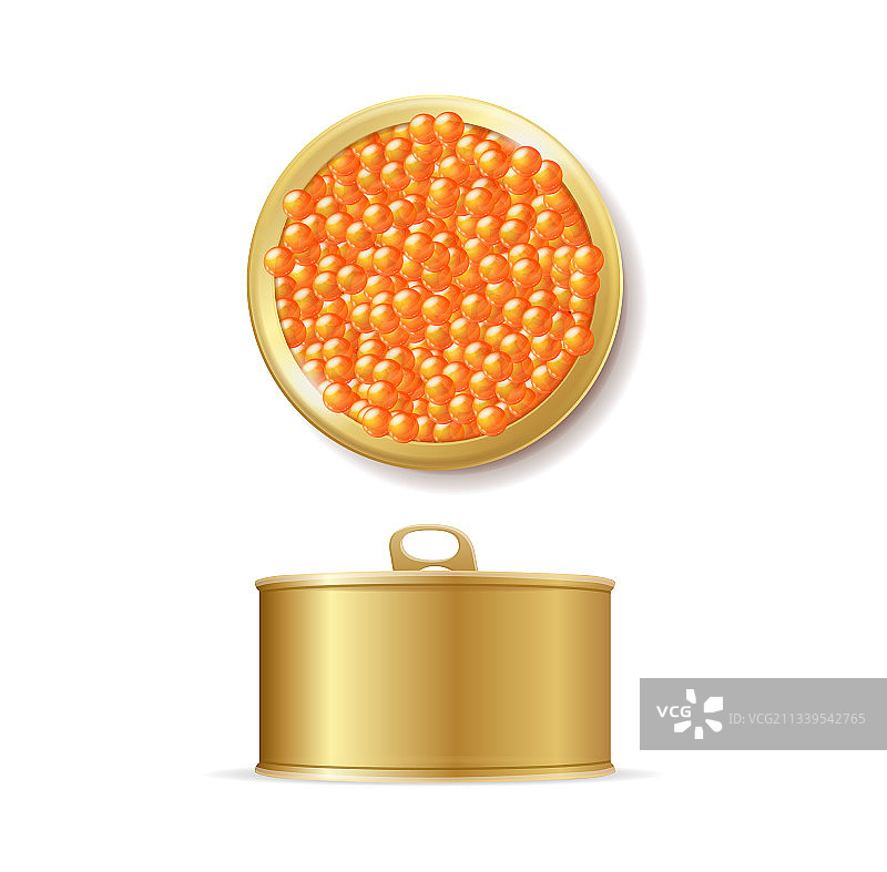 逼真细腻的3D红色鱼子酱罐头套装图片素材