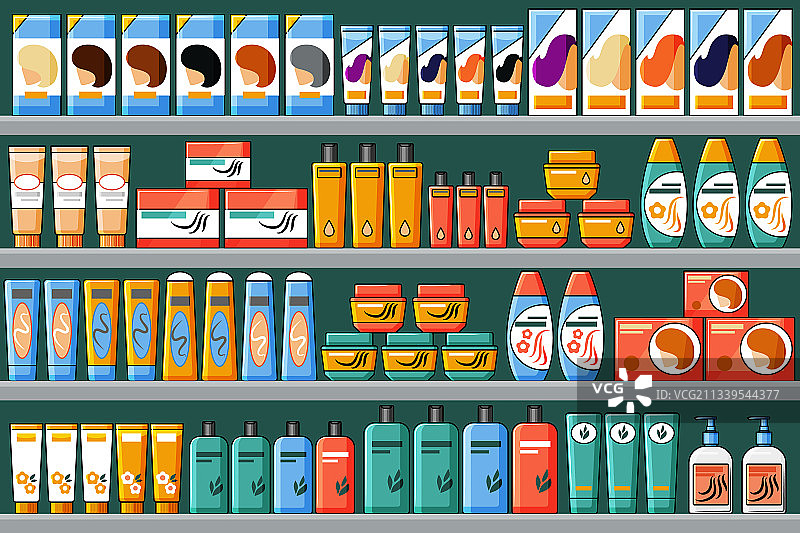 摆满头发和美容产品的货架图片素材