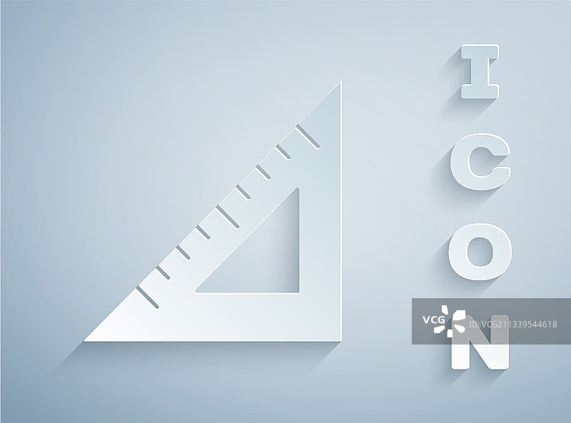 剪纸风格三角尺图标，灰色背景图片素材