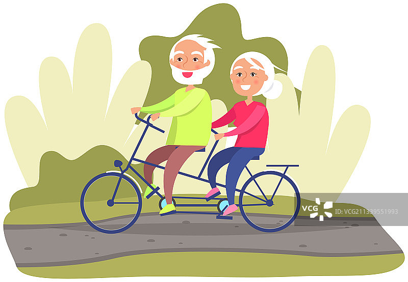 祖父母骑双人自行车老年夫妇图片素材