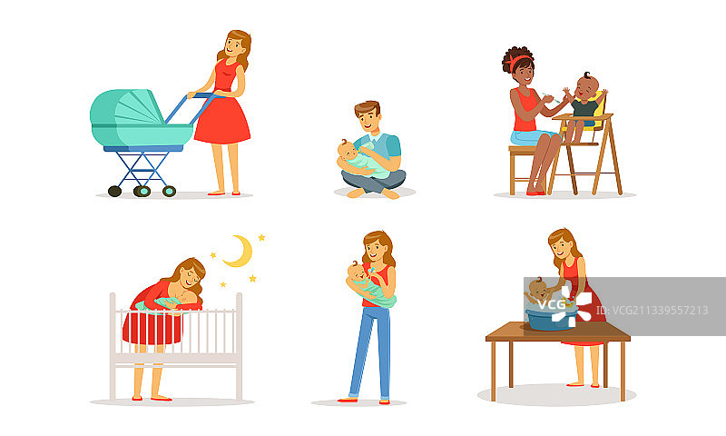 年轻的父母哺乳婴儿图片素材