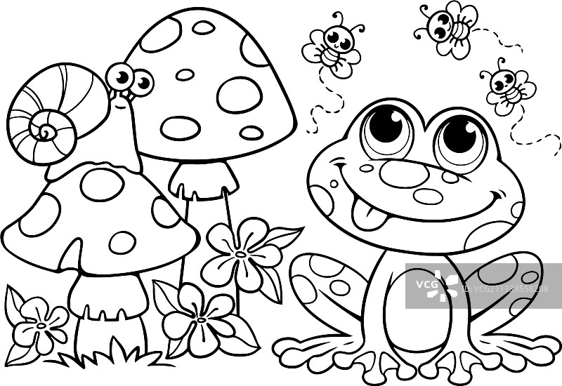 儿童填色书：可爱的小青蛙图片素材