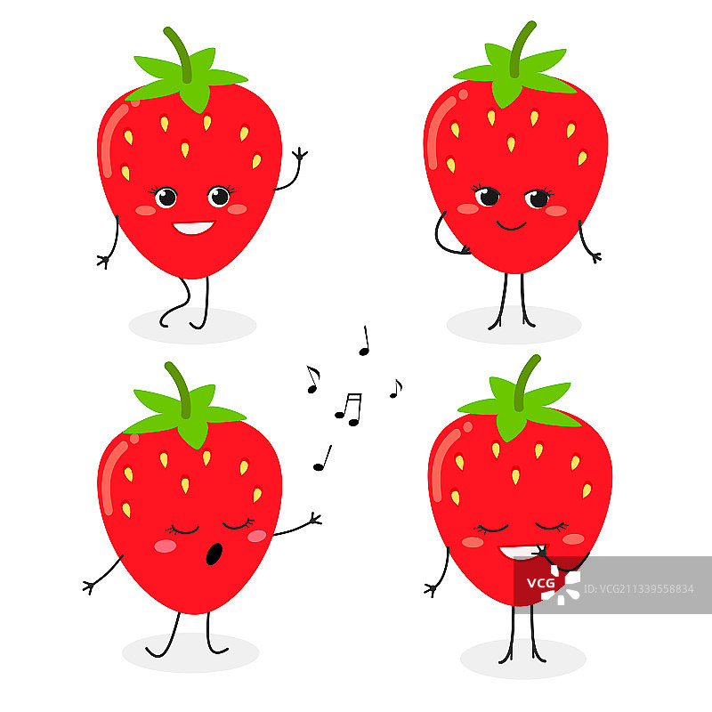 草莓卡通表情符号套装图片素材