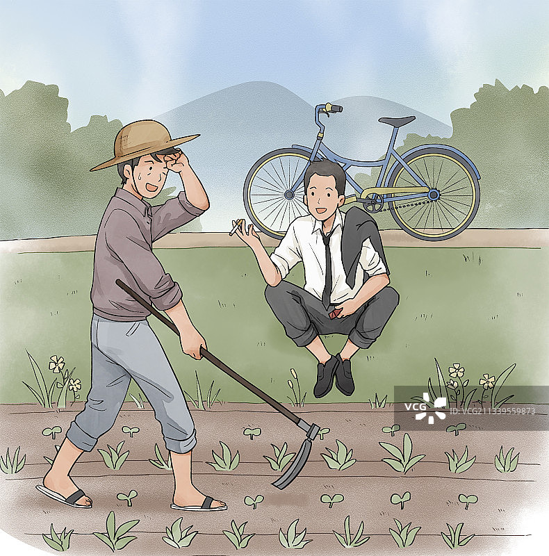 乡间温馨风景插画图片素材