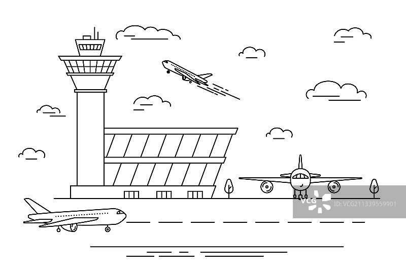 机场景观场景黑色线性风格图片素材