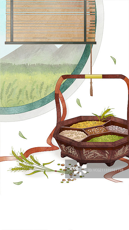 芒种季节风景小物插画图片素材