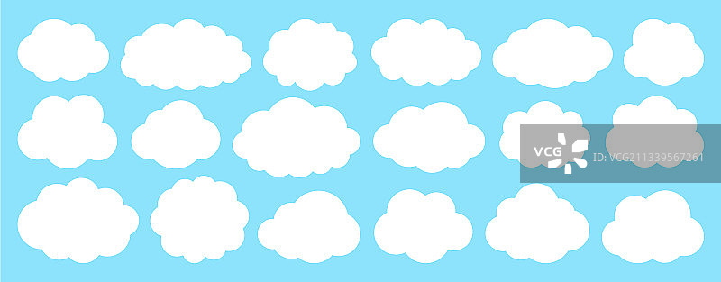 蓝色背景上的白色扁平云朵图片素材