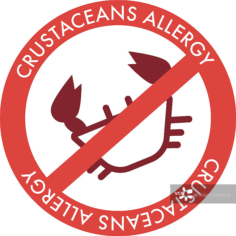 无甲壳类食物过敏红色标志贴纸图片素材