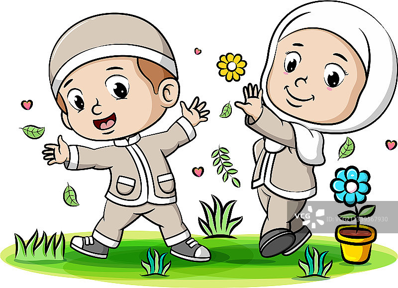 穆斯林儿童一起玩耍图片素材