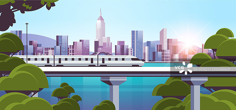 拥有摩天大楼和单轨列车的现代城镇图片素材