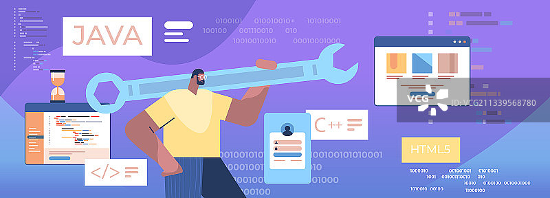 程序员手持扳手进行优化图片素材
