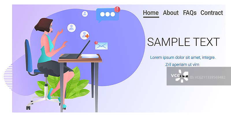 在工作场所使用笔记本电脑工作的女人图片素材