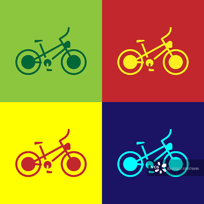 彩色背景上的波普艺术自行车图标图片素材
