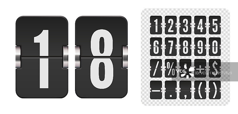 翻转式记分牌数字和符号套装图片素材