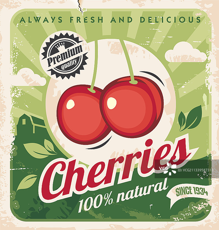 樱桃复古海报模板图片素材