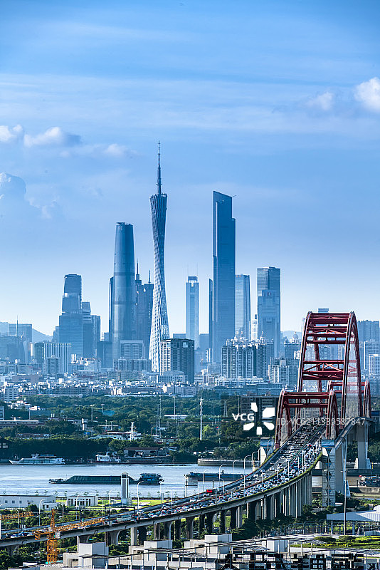 广州新光大桥与珠江新城CBD蓝天白云图片素材