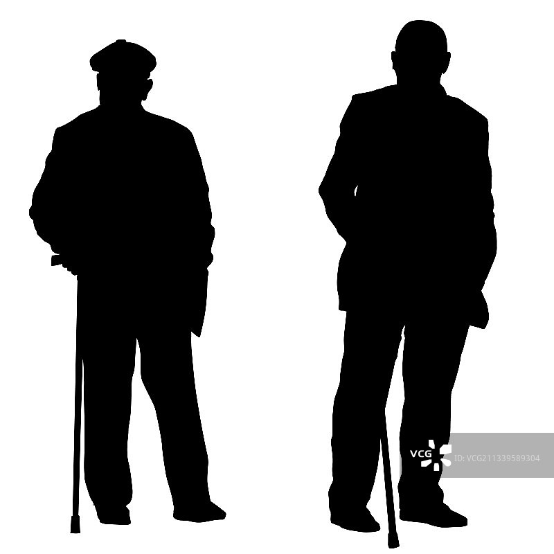 拄着拐杖的两位老人剪影图片素材