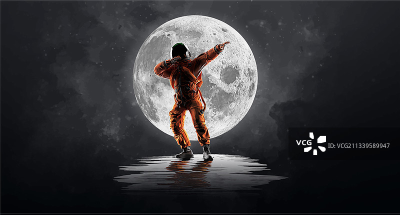 在月球背景上跳舞的宇航员图片素材