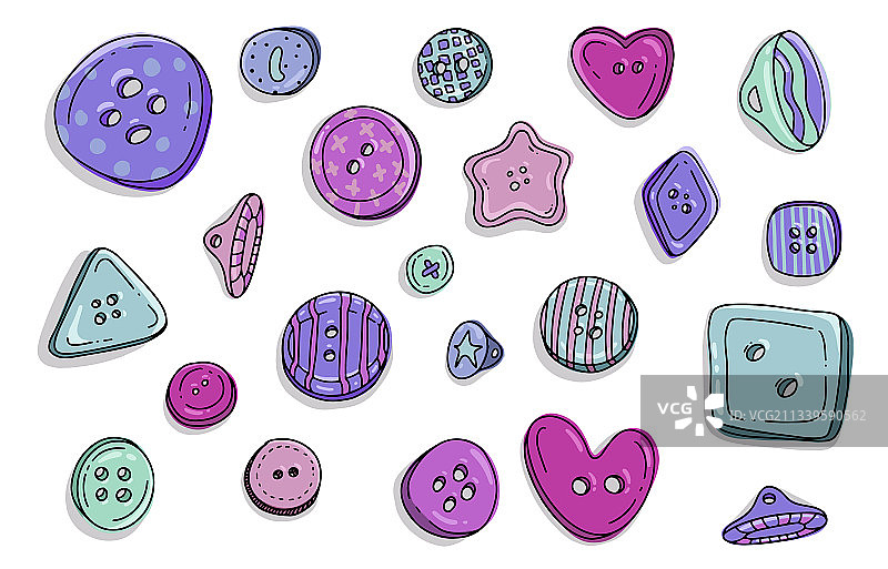 彩色涂鸦风服装纽扣合集图片素材