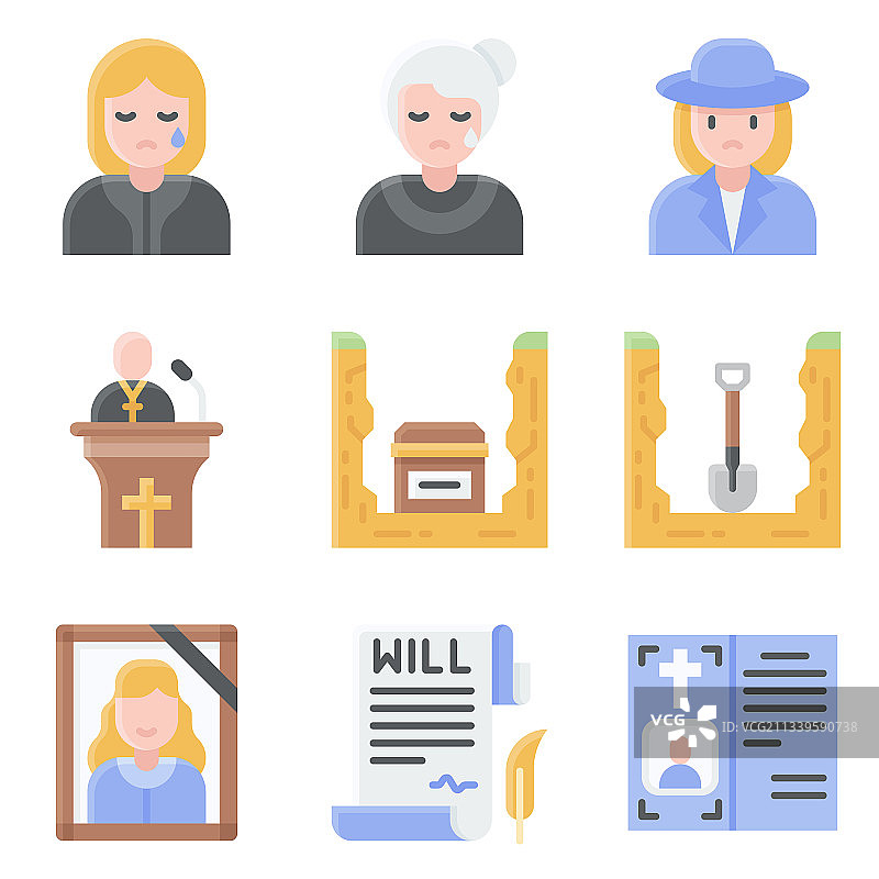 葬礼相关图标集（扁平风格）图片素材