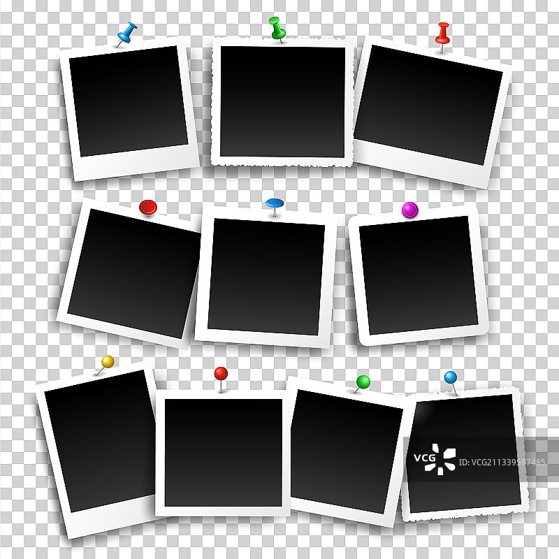 用图钉固定的方形相框套装图片素材