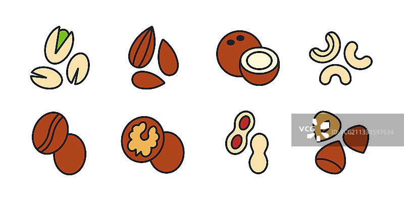 坚果图标集线性彩色图标图片素材